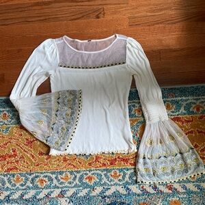 Free People bell sleeved embroidered top
